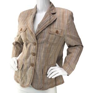 Basler Womens Size 42 US 6 Jacket Brown Plaid Pockets 3 Button Notch Lapel